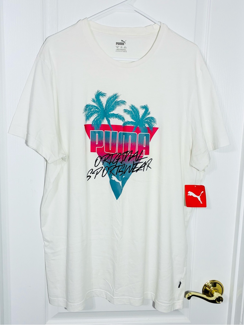 Puma Summer Palms Graphic Tee Tropical Logo T Shirt White Blue Pink Men’s XXL